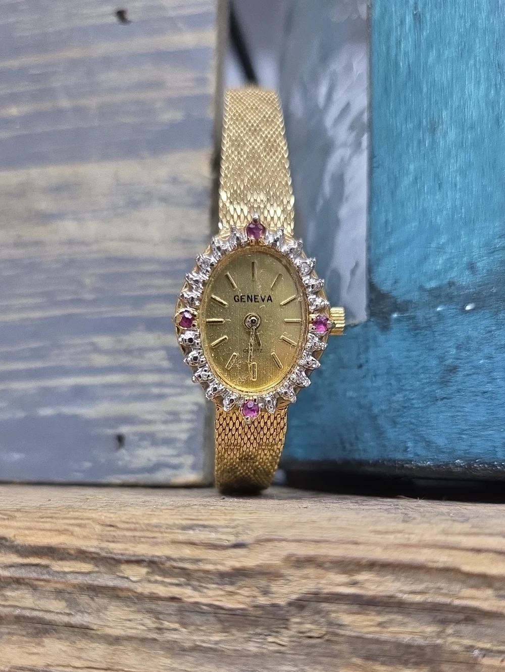Geneva Gold-Tone With Ruby Accent Women's Watch